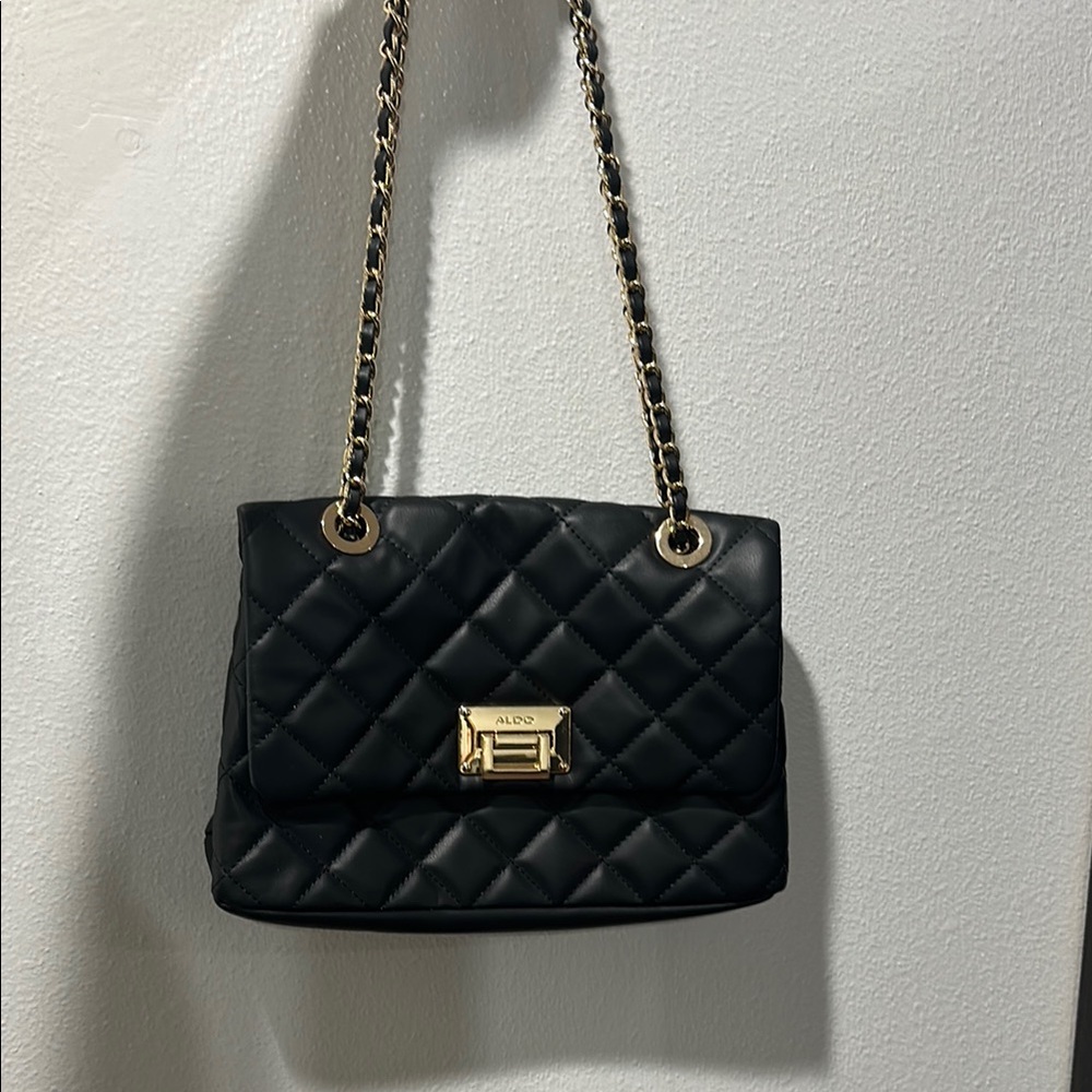 Aldo Black Quilted Shoulder Bag with Chain Strap